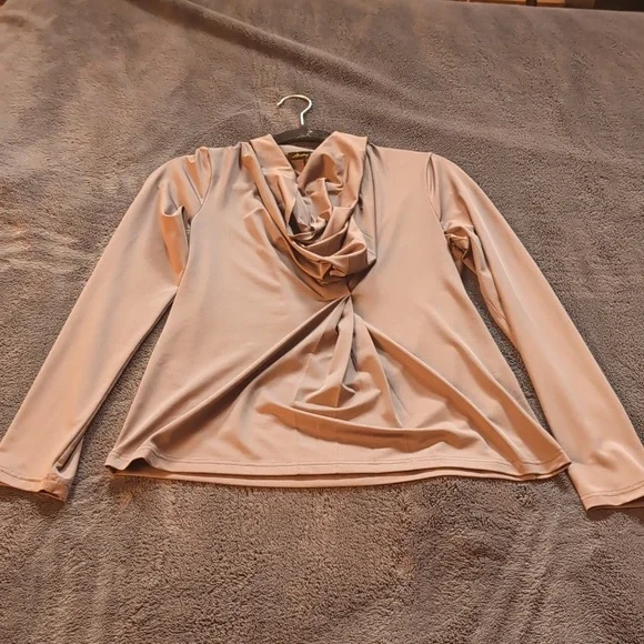 Sandra Angelozzi| Grey Cowl Neck Long Sleeve Stretch Blouse - Picture 9 of 14